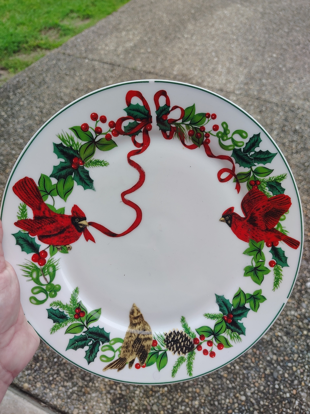 Set Of 2 Holiday Cardinal Dinner Plates in White & Red